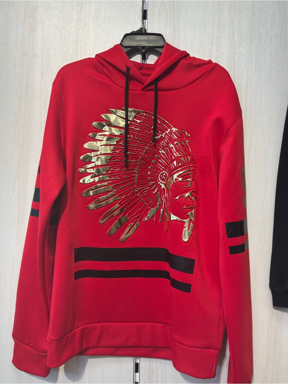 Men's Red Pullover Hoodie with Gold Chief Graphic